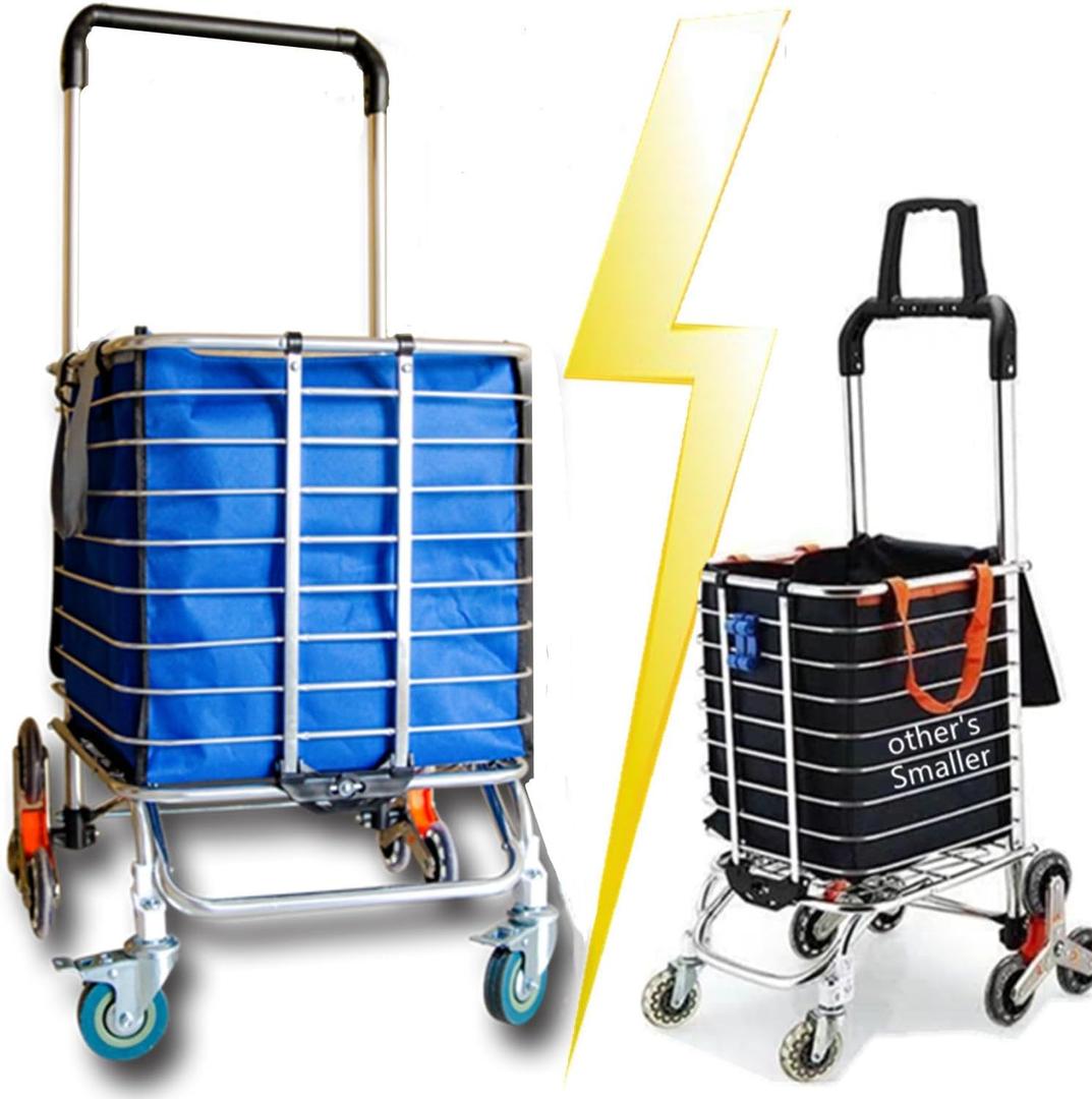 2025 Hereinway Shopping Cart |Shoppingcarts for Groceries Grocery Cart on Wheels Folding 150L Jumbo with Removable Liner and Basket, Stair Climber (Dark Blue) (Large, Dark Blue)