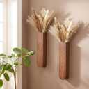 Wood Wall Vase Set of 2, 11.6 x 2.52 x 1.37 inch for Dried Flowers and Faux Greenery Plants for Bathroom,Kitchen,Farmhouse,Dining Room Wall Decor Brown
