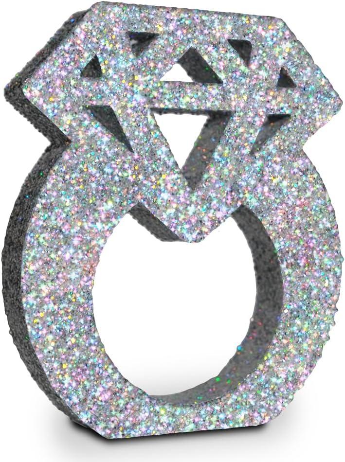 Engagement Decorations Silver Glitter Diamond Ring Sign Centerpieces for Table Decoration,Bridal Shower Decorations Wedding Anniversary Supplies