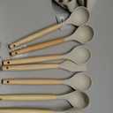 Cooking Utensil Set - Non-Stick Silicone Kitchen Utensil Kit with Wooden Handle, Slotted Spatula, Spoons, Ladle, and Measuring Spoons, Basting Brush, Egg Beater, Tongs. Khaki.