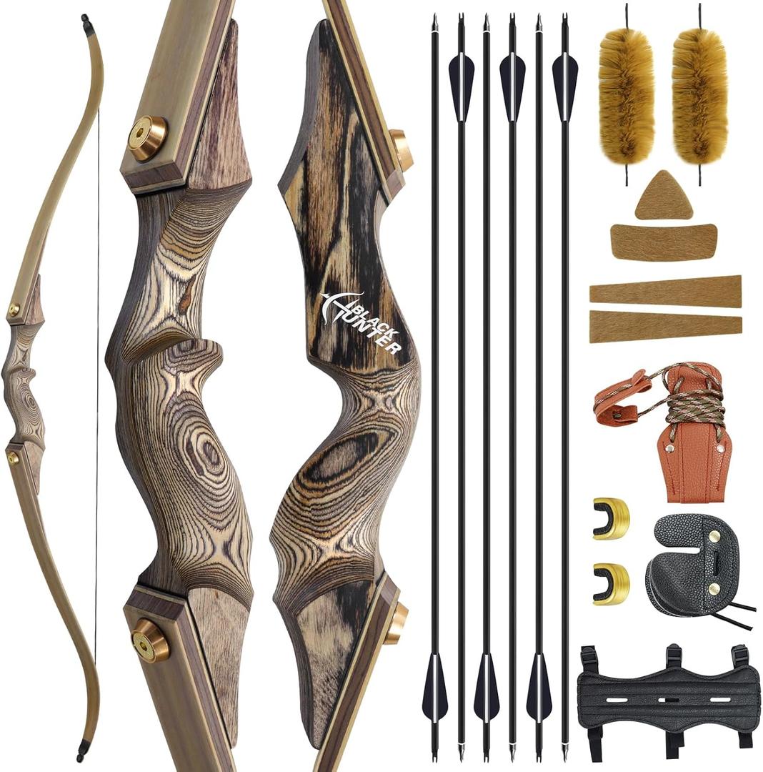oubert Black Hunter Recurve Bow 60 Inch 20-60 Lbs Takedown Bow Right Hand Hunting Bow and Arrow Set with Bow String Silencers Archery Bow for Adults Hunting Target Practice