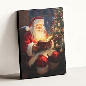 ARPEOTCY LED Canvas Wall Art, Battery Operated Lighted Wall Decor, 16x20 Inch Light Up Santa Claus Reading Canvas Print for Christmas Decoration or Holiday Gift, Perfect for Living Room or Bedroom