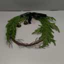 12 Inch Christmas Norfolk Pine Wreath with Velvet Ribbon Twig and Hanging Bells Christmas Wreath for Front Door Farmhouse Rustic Window Table Wall Mantel Holiday Xmas Decorations(Green,Norfolk Pine)