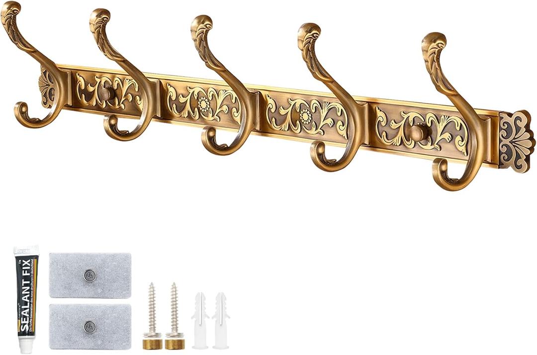 Vintage Wall Mounted Coat Rack 1Pcs Row of Heavy Duty Hook, Gold Coat Hooks Antique Decorative Hooks for Bathroom, Bedroom, Entryway, Durable Aluminum Wall Hook (B)