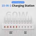 60W Charging Station for Multiple Devices, 10-Port USB Fast Charging Station with Adjustable Dividers - Device Organizer Charging Dock for iPhone, Android, iPad, Tablets & More