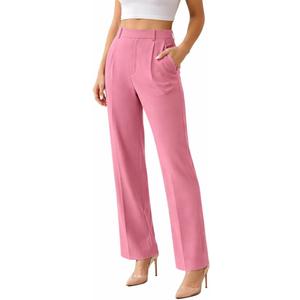 Women’s Work Pants/Office Trousers – High-Waisted, Straight Leg, Stretchy, Breathable, Wrinkle-Resistant Business Casual Work Pants with Pockets, Airport Outfit - Medium, Candy Pink