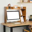Briwooody Dorm Desk Bookshelf Desk Hutch Organizer with 5 Shelves and 3 Tier Desktop Hutch Storage Organizer for College Dorm Home Office Supply, 32.5 x 23.5 x 8 Inch (Wood), 32.3 x 23.6 x 7.9 inches
