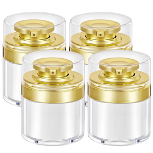 PARAKE Airless Pump Jars, 4-Pack 1.7 Oz Empty Moisturizer Pump Dispensers, Refillable LeakProof Vacuum Cosmetic Containers, Travel Airless Pump Bottles for Cream Lotion Skincare Toiletries (White)