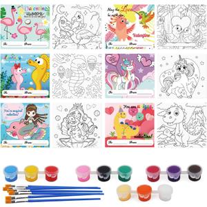 2 x PARSUP 30-Pack DIY Valentine Coloring Card Kit - Watercolor Paint Set + Brushes | Classroom Valentine Exchange Gifts, Kids Paint Party Favors, Valentines Crafts for School