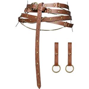 3PCs Medieval Fantasy Belt Skirt Hikes Set, Renaissance Adjustable Faux Chain Belt with Skirt Clips for Cosplay Faire