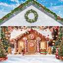 16X7FT Christmas Gingerbread House Garage Door Decorations Christmas Wall Decorations Xmas Gingerbread Banner Candy Winter Scene Photography Background for Garage Door Cover Xmas Party Decor