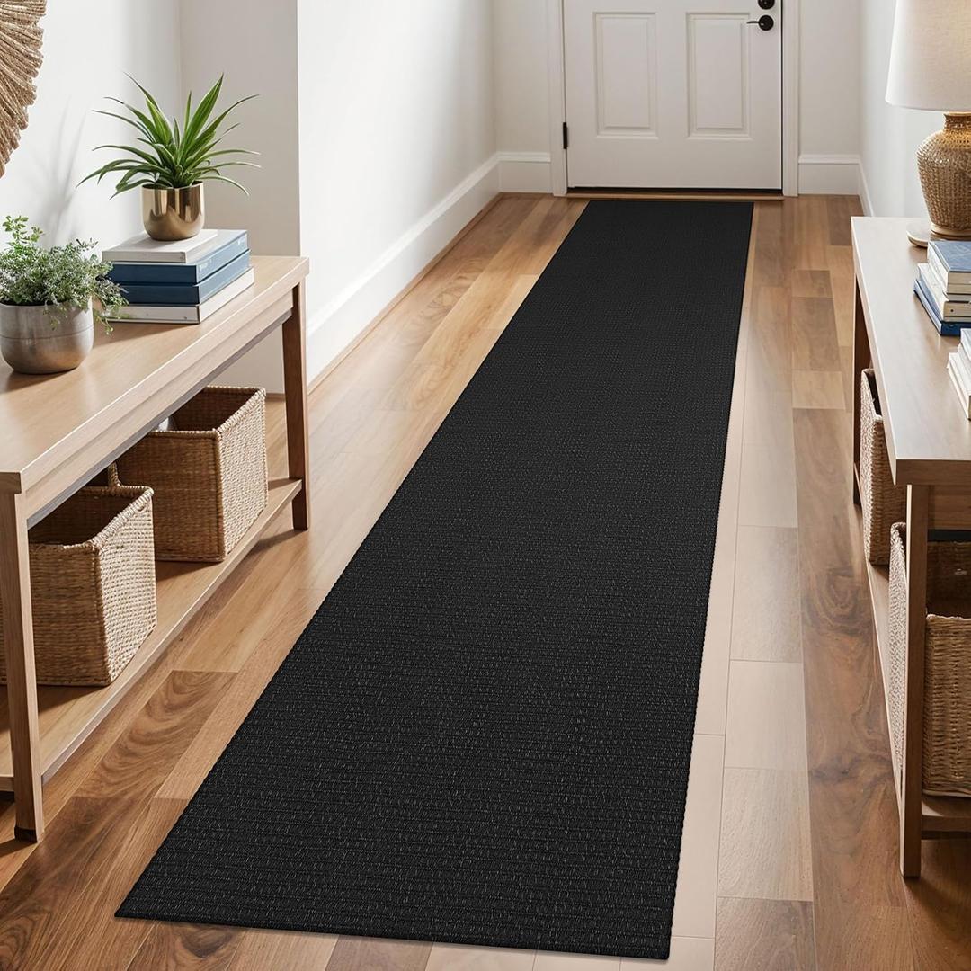 KOZYFLY Runners for Hallways 2x10 ft Washable Kitchen Runner Non Slip Rubber Backed Hallway Rugs Cotton Entryway Runner Rug Floor Carpet for Indoor Hall, Backdoor, Kitchen, Black/Dark Grey