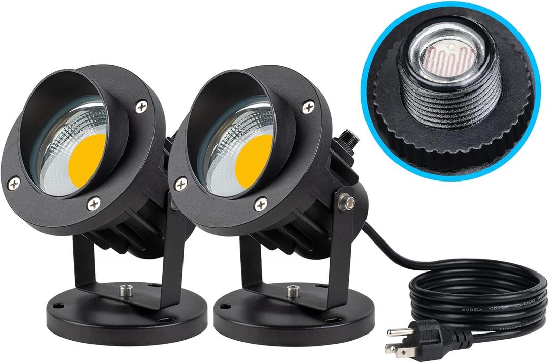 SUNVIE 20W Spot Lights Outdoor with Photocell Sensor, Dusk to Dawn LED Landscape Spotlights, Waterproof 120V 2000LM 3000K Landscape Lighting for Yard Flag Tree Garden 6 FT US 3-Plug in Cord, 2 Pack (Warm White)