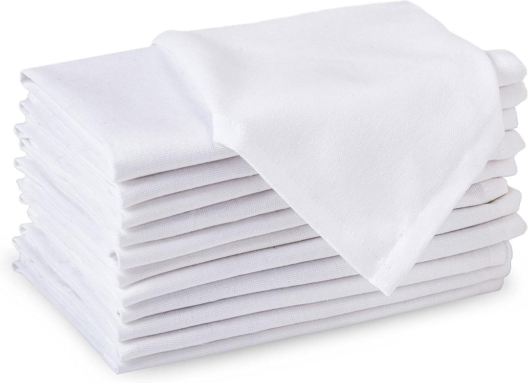 Encasa XO Cotton Cloth Napkins | Set of 12 | Size 17"x17" | White Solid Color | Machine Washable
