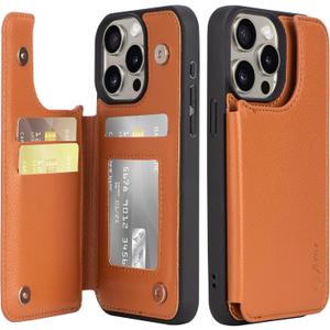 Arae Compatible for iPhone 15 Pro Max Case with Card Holder - Wallet Case with PU Leather Card Pockets Back Flip Cover for iPhone 15 Pro Max 6.7 inch - Litchi Brown