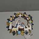 Holy Family Christmas Wreath with Light LED Wooden Holy Family Nativity Scene Hanging Decoration for Christmas Tree Ornaments Xmas Indoor Outdoor Wall Decoration Hanging Sign for Front Door