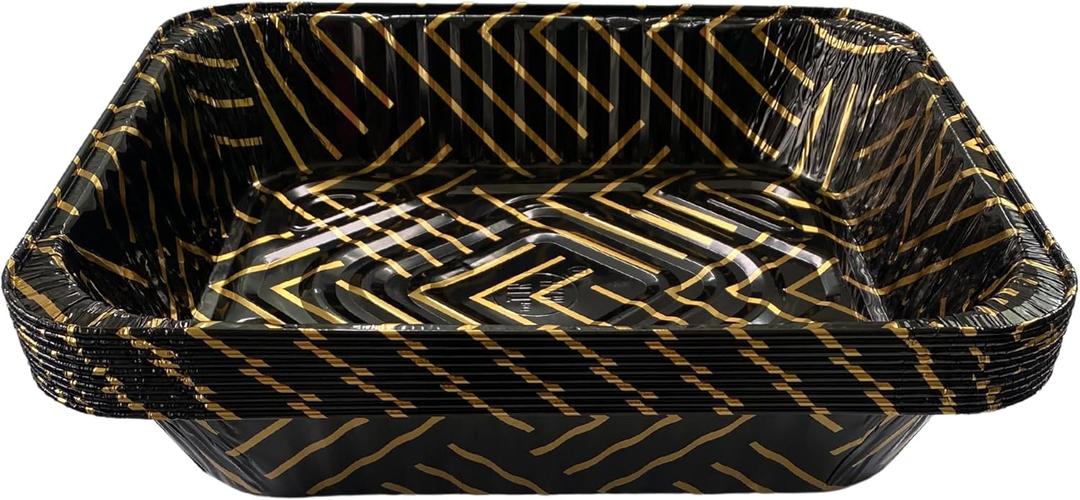 Aluminum Foil Pans 9x13 Disposable [10 Pack] Elegant Color Pan Trays with Food Containers for Roasting, Cooking, Heating, Disposable, Perfect for Hosting and Entertaining. (Black & Gold 10 Pack)