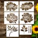 4 x 6pcs Garden Fence Large Flower Stencils on Wood, Wall Stencils Sunflower Paint Template Floral Drawing Stencils for Wall Decoration Home Floor Decor