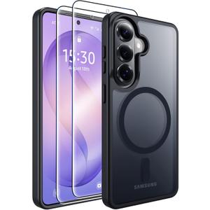 MOZOTER for Samsung Galaxy S26 Case with Magnetic,[Compatible with MagSafe][12Ft Military Dropproof][2*Screen Protector] Translucent Slim Shockproof Holsters Case for S26-Black