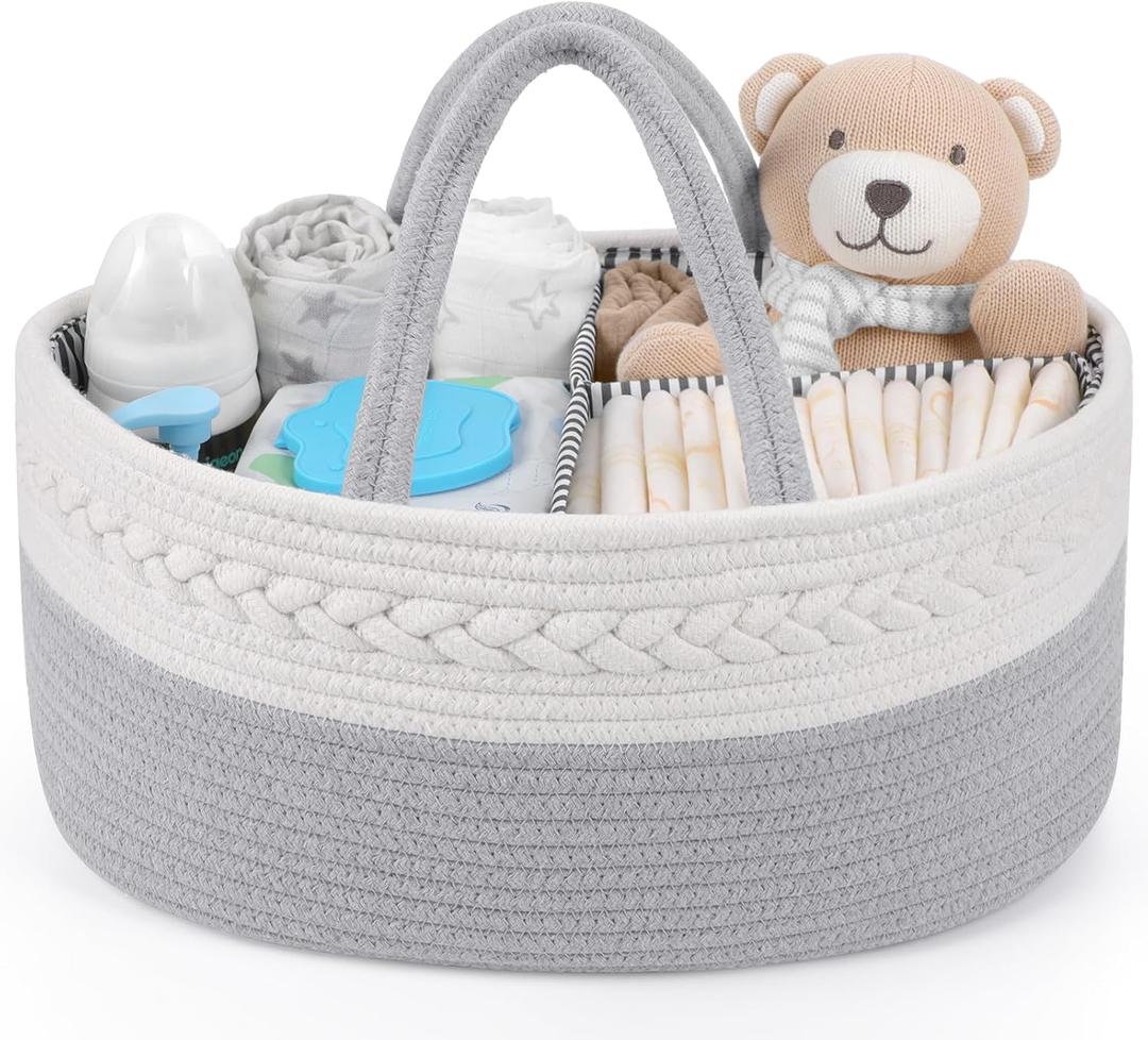 Maliton Diaper Caddy Organizer for Baby Boy- Cotton Rope for Changing Table, Nursery Storage, Newborn Baby Must Have Items (Large)