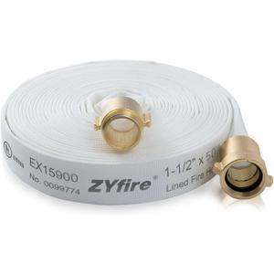 ZYfire Fire Hose - 1-1/2" ID x 50 FT Single Jacket TPU Fire Hose Industrial Hose Firefighter Hose with M F NST/NH Brass Couplings Lightweight Lay Flat Water Hose for Use in Firefighting, Residential