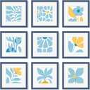 12x12 Picture Frame Set of 9, Photo Gallery Wall Frame Set, Display Pictures 8x8 with Mat or 12 x 12 Without Mat, Square Frame Picture Frames Collage Wall Decor, Blue
