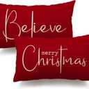 DFXSZ Christmas Throw Pillow Covers 12x20 Inch Set of 2 Merry Christmas Farmhouse Decorations Believe Holiday Decor Throw Cushion Case for Home Couch (B1)