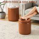 Royal Windsor Round Ottoman with Storage Set of 2, Faux Leather Button Tufted Vanity Stool, Storage Ottoman Coffee Table, Small Leather Foot Rest Stool for Living Room, Bedroom, Brown, 14.8"D x 14.8"W x 17.3"H