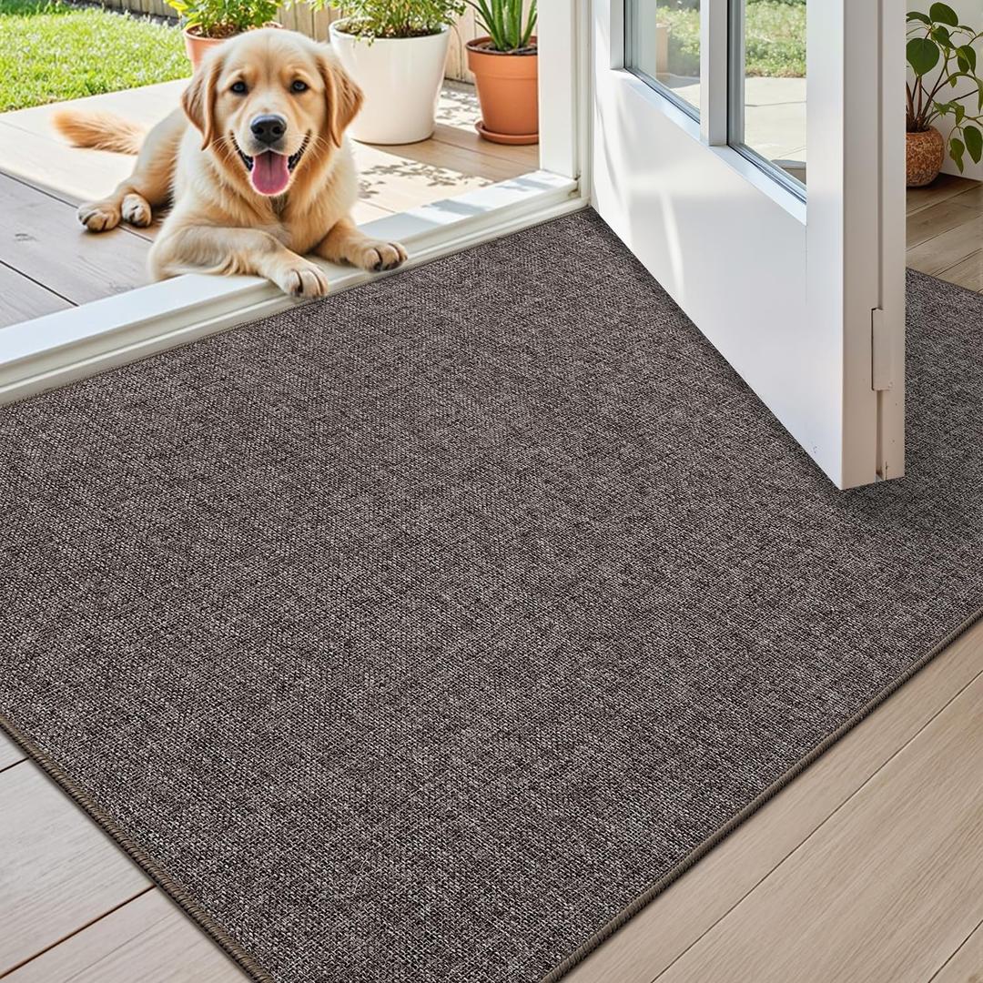 Color&Geometry Small Ultra Thin Indoor Door Mat (Rolled-up NO Creases) 17"x30", Non Slip Rubber Backed Dirt Trapper Door Mat Indoor Entrance, Low Profile Entryway Mat, Easy Clean, Grey-Brown Linen (1'5" x 2'6" (Rectangular))