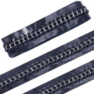 2 Yards PU Leather lace up Faux Zipper Trims Ribbon Black 1.3 Inch Wide Soft Gold Alloy Chain Gimp Braid Decorative Trimming Tape Webbing Strap for DIY Craft Sewing Clothes Decor