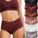 6 Pack Womens Seamless High Mid Waisted Underwear No Show Briefs Full Coverage Ice Silk Soft (Large)