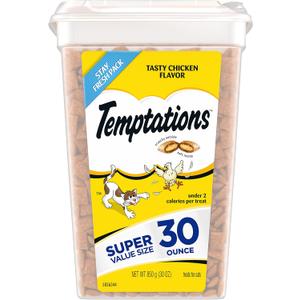 Temptations Cat Treats Classic Crunchy and Soft Cat Treats, Tasty Chicken Flavor, 30 oz. Tub (30 Ounce (Pack of 1))