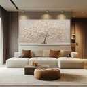 Large Abstract Canvas Wall Art Decor White Tree Of Life Wall Art 29" X 58"