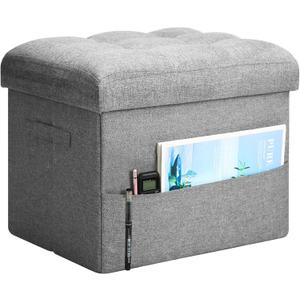BelugaHelper Storage Ottoman Foot Rest, Folding Linen Foot Stool with Thicker Foam Padded Seat. Small Ottoman with Storage Bench for Bedroom Living Room, Holds Up to 300 lbs, 17x13x13IN (Light Gray)