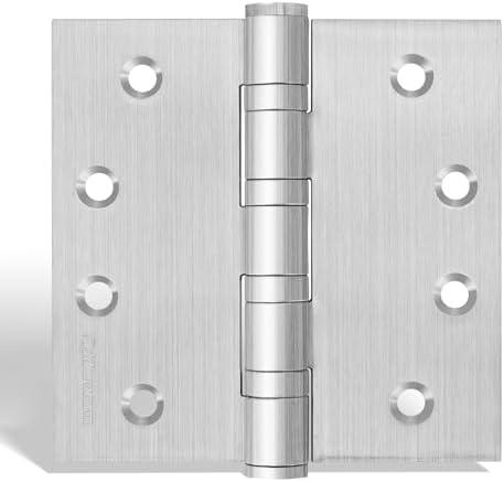 goldenwarm 2 Pack 4 x 4 Inch Ball Bearing Door Hinges Heavy Duty Stainless Steel Exterior Door Hinges with Square Corners, Brushed Nickel, Smooth & Quiet with Non-Removable Pin