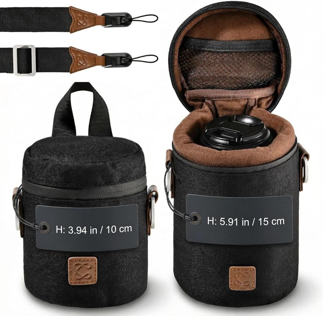 C Coiro Premium Camera Lens Case with Quick Release Strap, Water Resistant Protective Lens Pouch for DSLR Camera, 2 Size L and M, Compatible for Canon, Nikon, Sony, Pentax, Olympus
