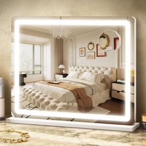 ROLOVE 23"x 18" Large Vanity Mirror with Lights, LED Makeup Mirror for Dresser and Desk, 10X Magnification, Dimmable Touch Control, Wall Mounted or Tabletop Mirror for Bedroom (White)