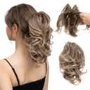 CJL HAIR Claw Clip Short Ponytail Hair Extensions DIY Bendable Metals Messy Bun Hair Piece for Wonen Wavy Curly Synthetic Fake Hairpieces Brown to Ash Blonde