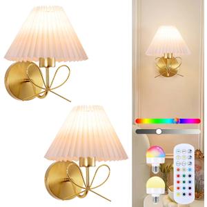 ADISUN Modern Wall Sconce Set of Two, Battery Operated Wall Sconce Remote Control Dimmable Wall Lamp Wireless Sconces for Living Room Bathroom Dining Room Corridor Staircase
