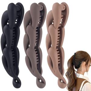 Mxxipp 3pcs French Banana Clips, Non-Slip Classic Large Hair Claws, Fish Shaped Double Combs Hair Holder for Women Curly Straight Long Thick Thin Hair- Dark Coffee & Coffee & Black