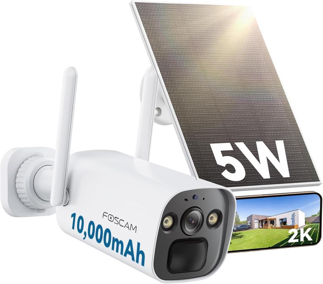 Foscam BP4 2K Solar Security Cameras Wireless Outdoor, WIFI Cameras for Home Security 20X Zoom, PIR Human Detection, 2-way Audio 33ft Color Night Vision IP66, 10,000mAh Battery, Work with Alexa Google