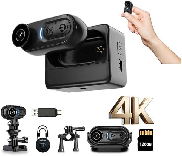4K Mini Body Camera 128GB, Thumb Size Action Body Cam, Wearable Sports Cameras,Hands-Free POV Recording, Helmet Mount, Magnetic Sport DV for Bike Cycling,for Vlogging Pet Walk Swim