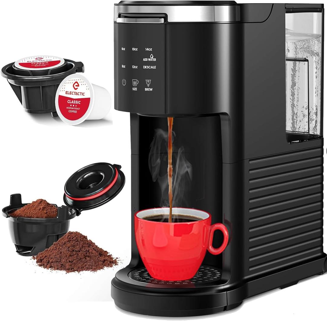 Electactic Single Serve Coffee Maker, 2 in 1 Kcup Pod & Ground Coffee Brewer, 40 Oz Removable Water Tank, 5 Brew Sizes 6-14 Oz, Self-cleaning Fast Heating Coffee Machine for Home Office