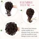 2PCS Messy Bun Hair Piece Tousled Updo with Tendrils Wavy Curly Hair Bun Scrunchies Ponytail Extension Elastic Band Hairpieces For Women (Medium Brown)