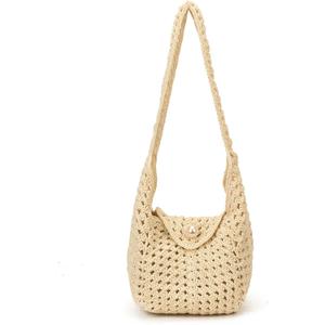 Crochet Beach Bag Summer Knit Crossbody Bags for Women Vacation Purse Mesh Woven Shoulder Bag