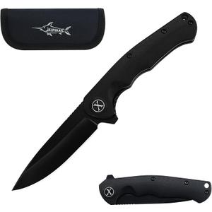 XIPHIAS Flipper Pocket Knife - 3.5" D2 Steel Blade, G10 Handle, EDC Folding Knife for Camping/Hiking | Compact Design & Pocket Clip | XBJ2207-1 (Black)