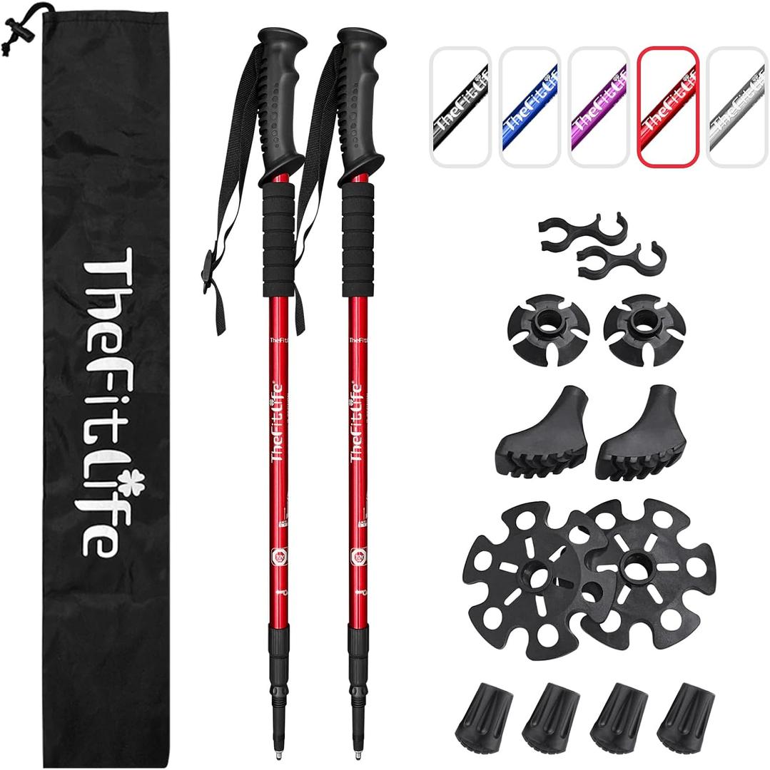 TheFitLife Nordic Walking Trekking Poles - 2 Sticks with Anti-Shock and Quick Lock System, Telescopic, Collapsible, Ultralight for Hiking, Camping, Mountaining, Backpacking, Walking, Trekking, From 26" to 51.2"