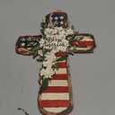 4th of July Door Sign Patriotic Wreath God Bless American Door Hanger Wooden Plaque for Wall Front Porch for Memorial Day Independence Day 250th Anniversary Decorations