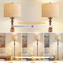 ILLMTW Wood Floor Lamp for Living Room,Bedroom,Vintage Mid Century Modern Standing Lamp with Remote Dimmable,Boho Gold Tall Lamp Fabric Lamp Shade Floor Lights Bohemian Tiffany Style