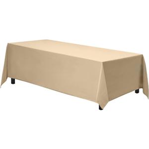 Rectangle Tablecloth - 90 x 156 Inch Beige Table Cloth for 8 Foot Table with Floor-Length Drop - Heavy Duty Washable Fabric - 8 Ft Buffet Table, Holiday Party, Wedding & Baby Shower (90 x 156 inch Rectangle)